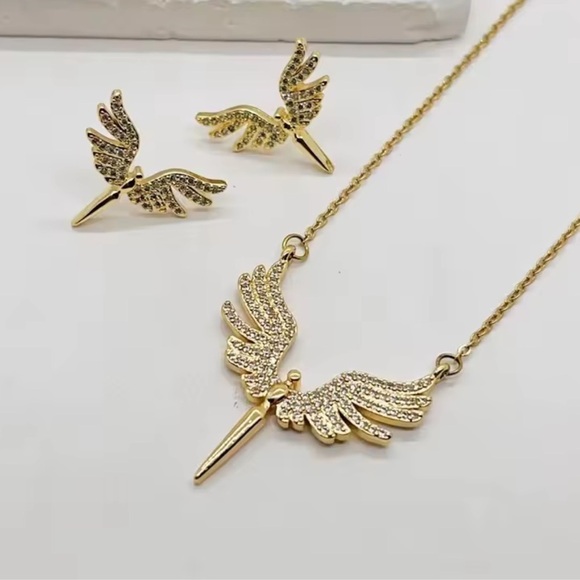 Anthropologie Jewelry - Angel Wings 18K Gold Stainless Steel Waterproof Jewelry Set